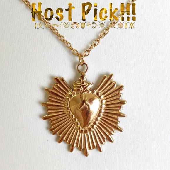 Sacred Heart~ Fiery Floral Radiating Bursting Jesus Mary Catholic Steel Necklace - Picture 1 of 16